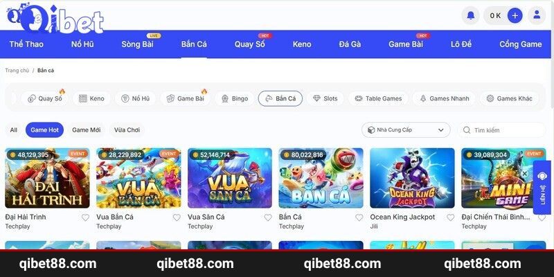 QIBET sở hữu danh mục giải trí đổi thưởng phong phú, đa dạng nhất